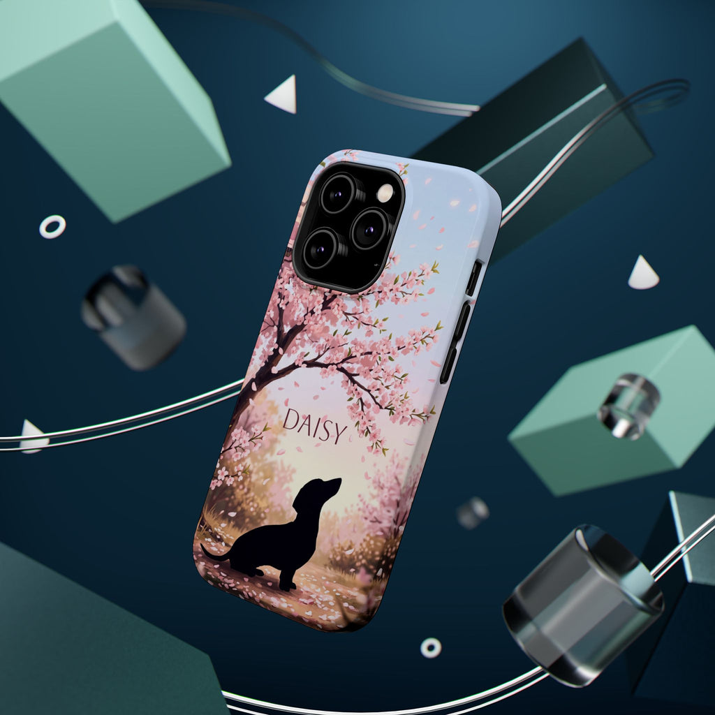 Personalized Dachshund Cherry Blossom Phone Case — Wireless Charging Cover