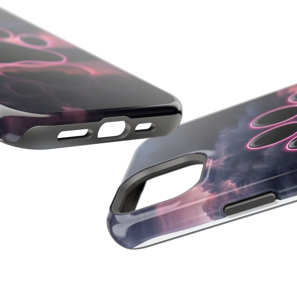 Neon Paw Print Phone Case — Impact-Resistant Wireless Charging Cover