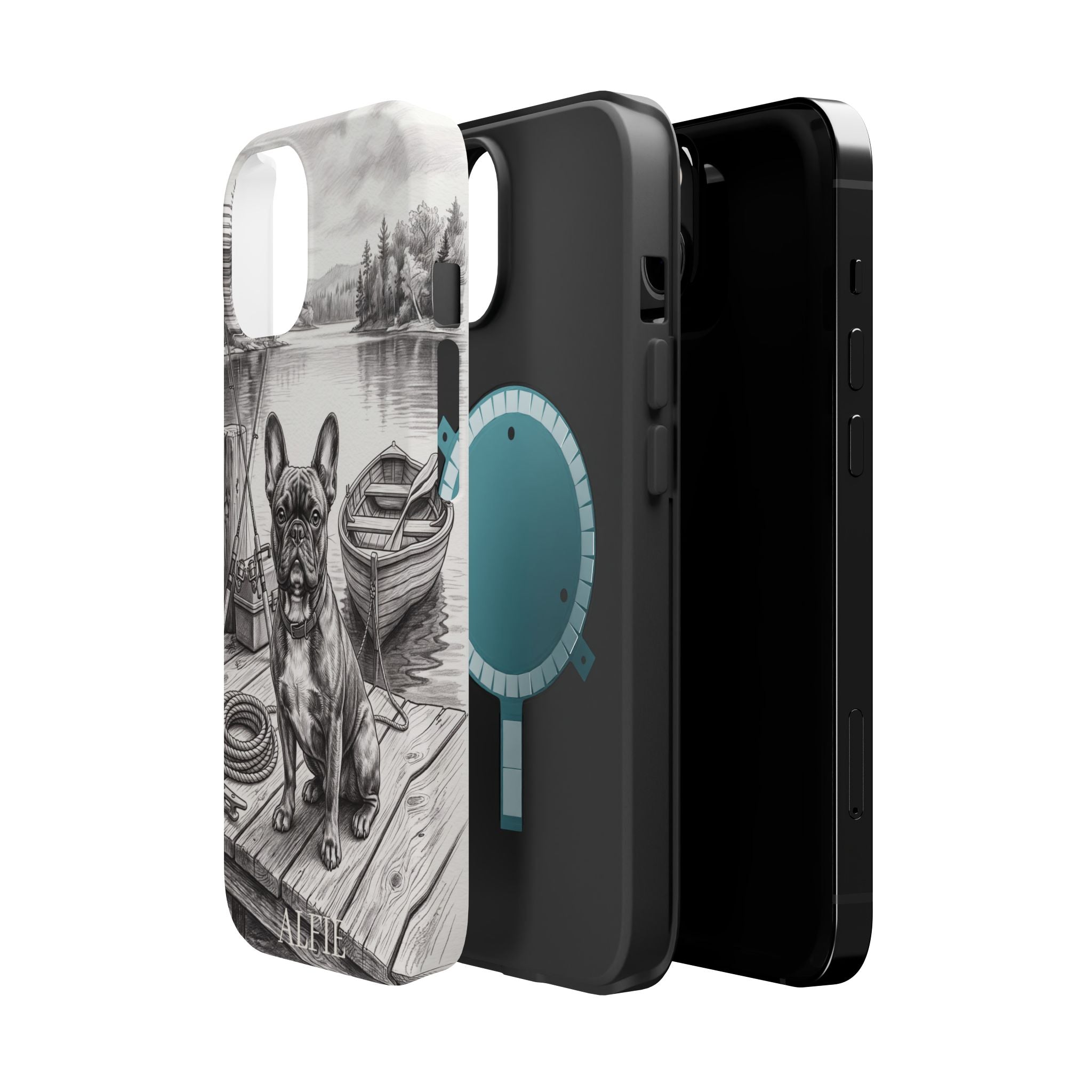 Personalized French Bulldog Lakeside Dock Phone Case — Wireless Charging Cover