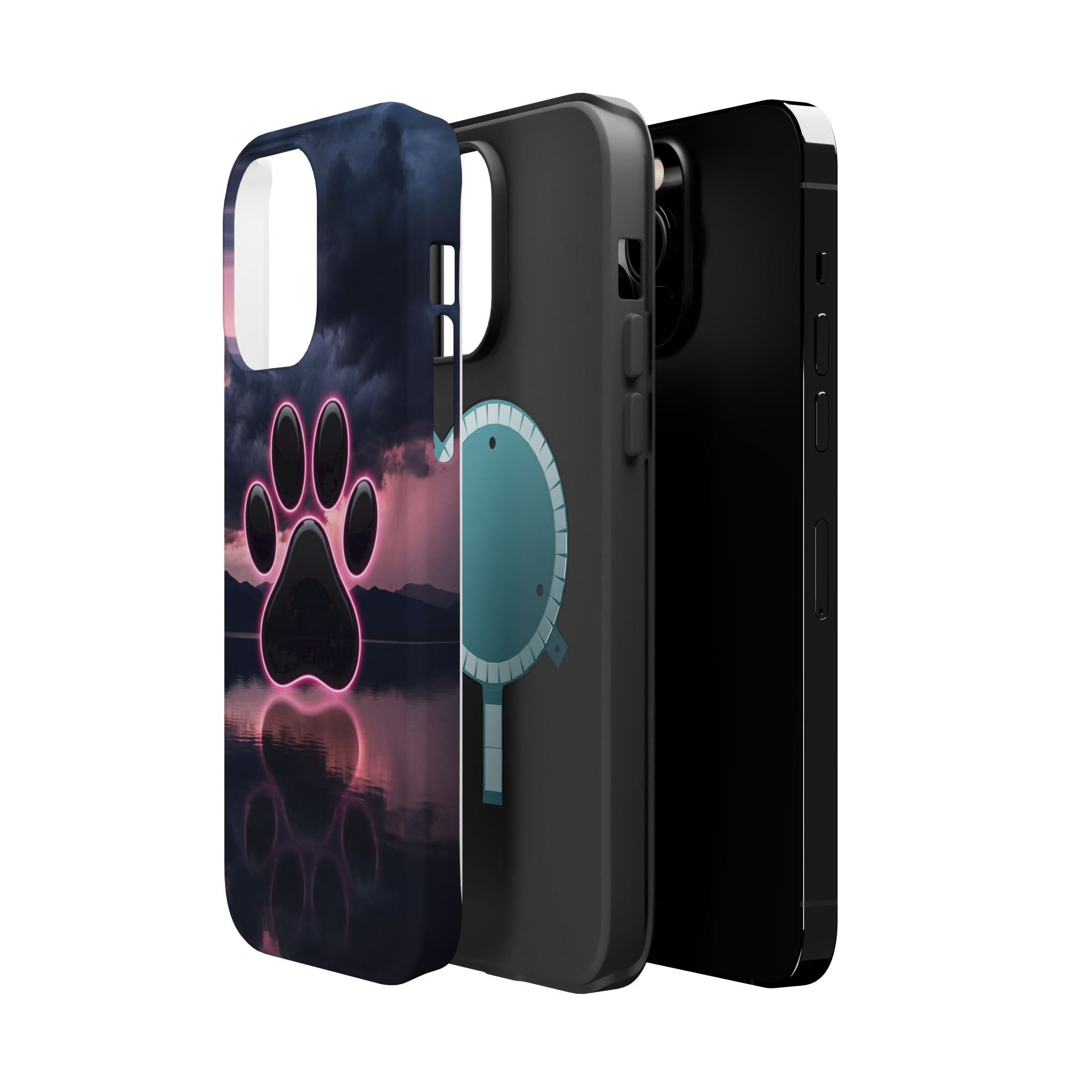 Neon Paw Print Phone Case — Impact-Resistant Wireless Charging Cover