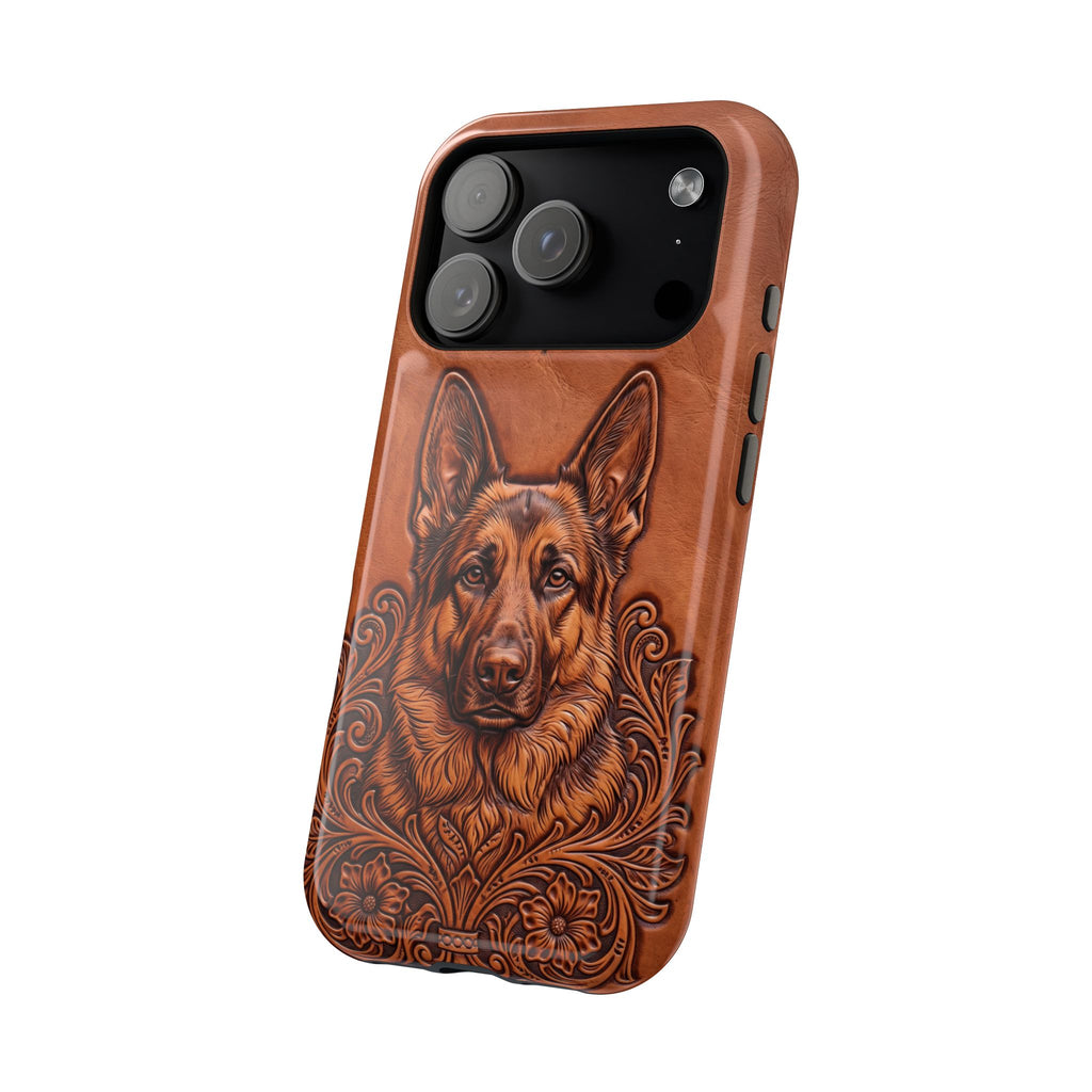 German Shepherd Phone Case | Western Tooled Art — Tough Magnetic Case with Wireless Charging