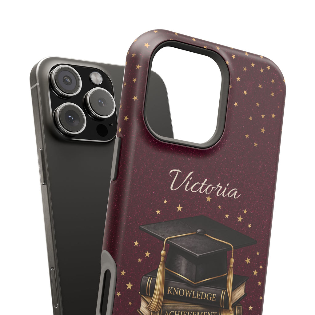 Graduation Cap & Books Personalized Teacher Phone Case — Wireless Charging Cover