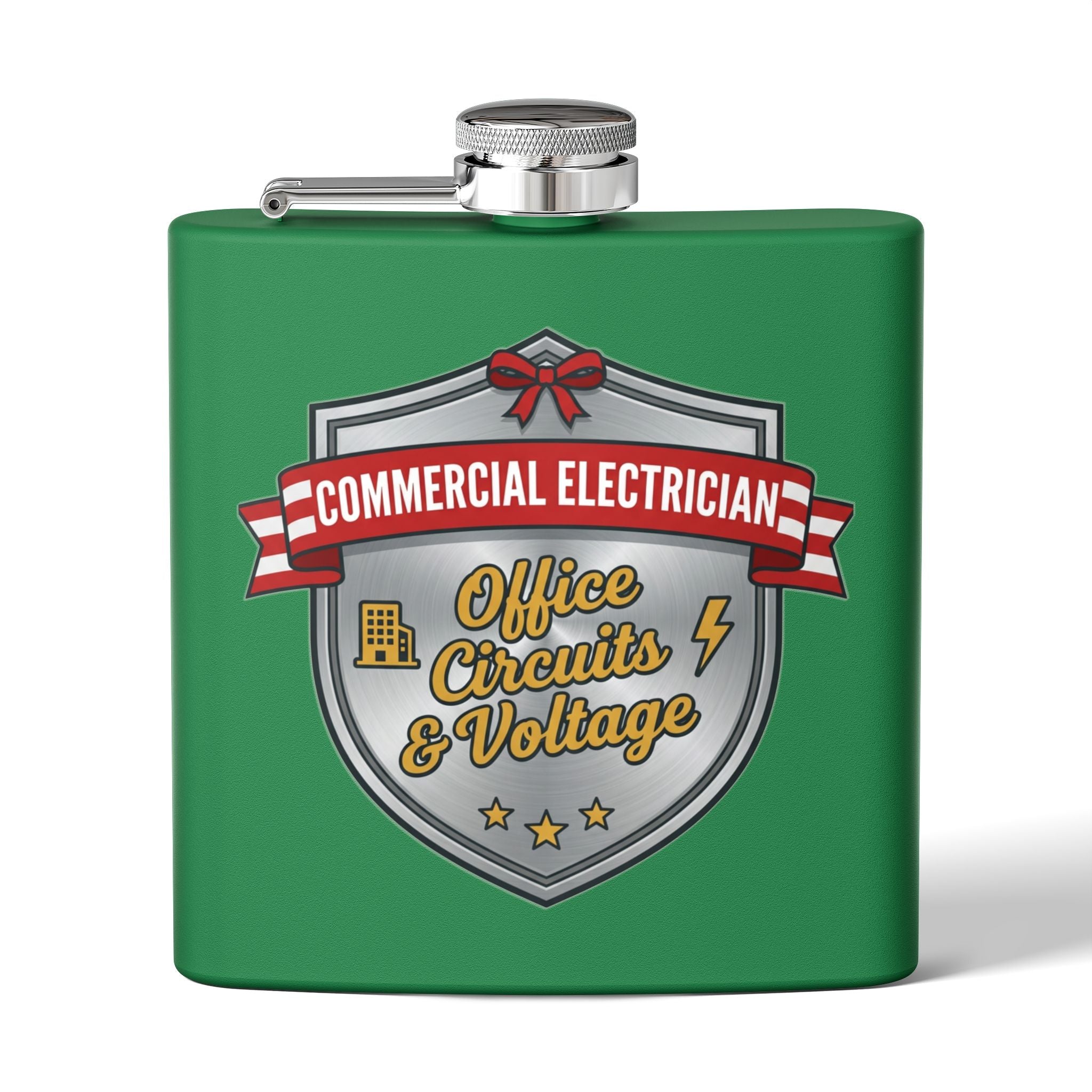 Flask — "Commercial Electrician: Office Circuits & Voltage" 6oz Stainless Steel Hip Flask