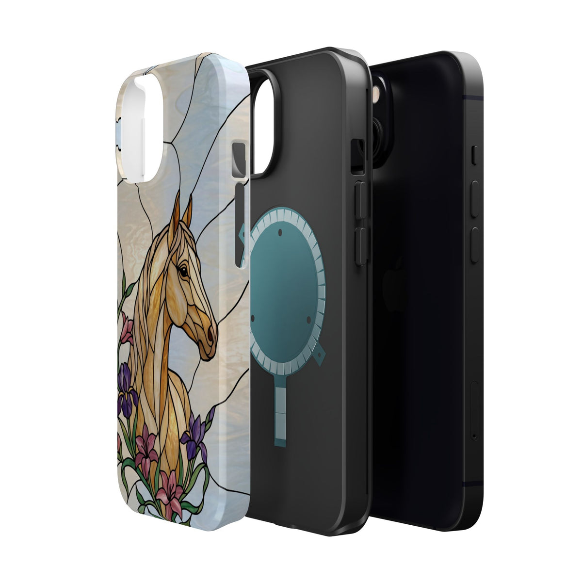 Floral Stained Glass Horse Phone Case — Tough Magnetic Case with Wireless Charging