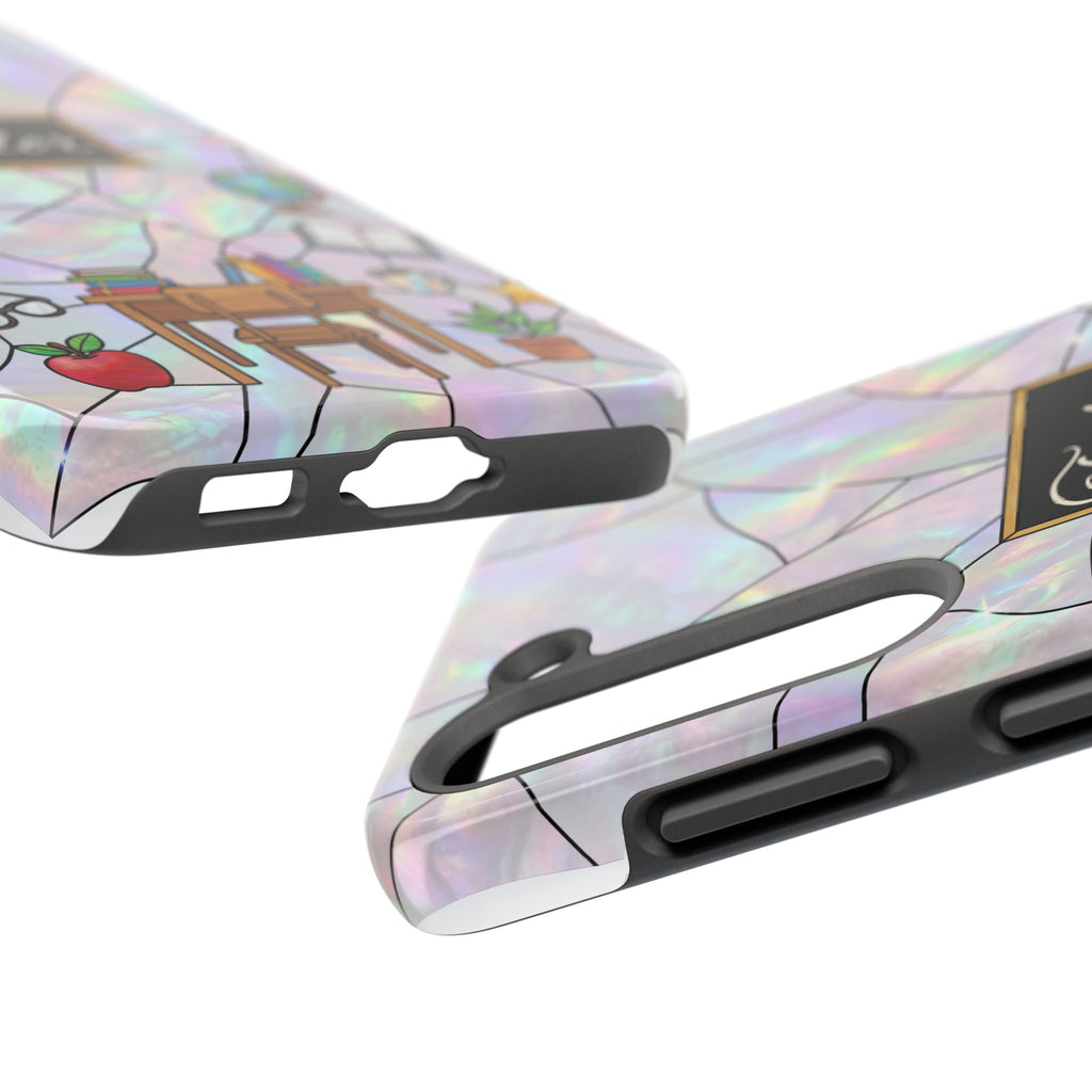 Personalized Teacher Phone Case — Custom Name Stained Glass Classroom Design
