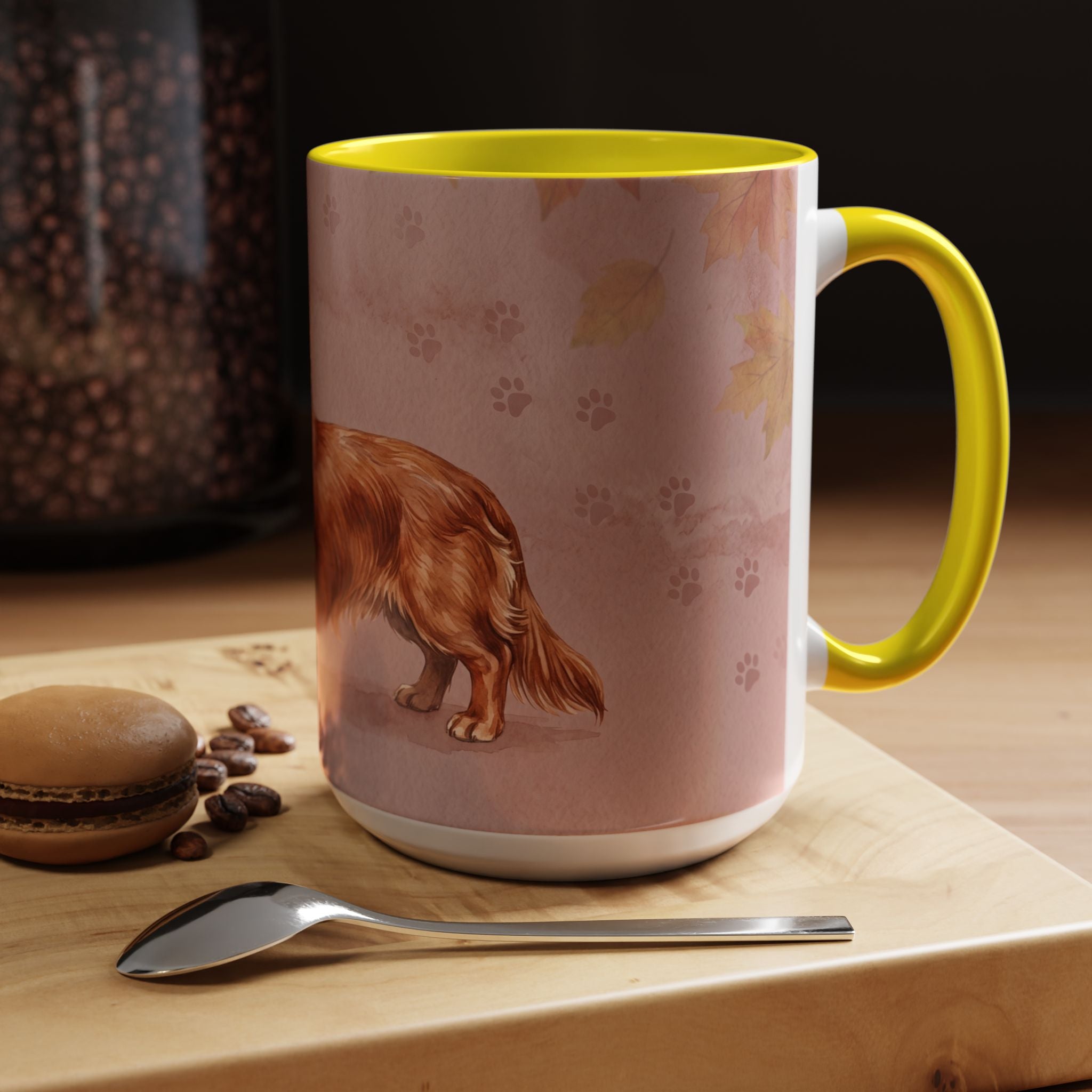 Dachshund Lover Mug | Long-Haired Wiener Dog with Plaid Bandana, Dusty Rose Watercolor Dog Gift