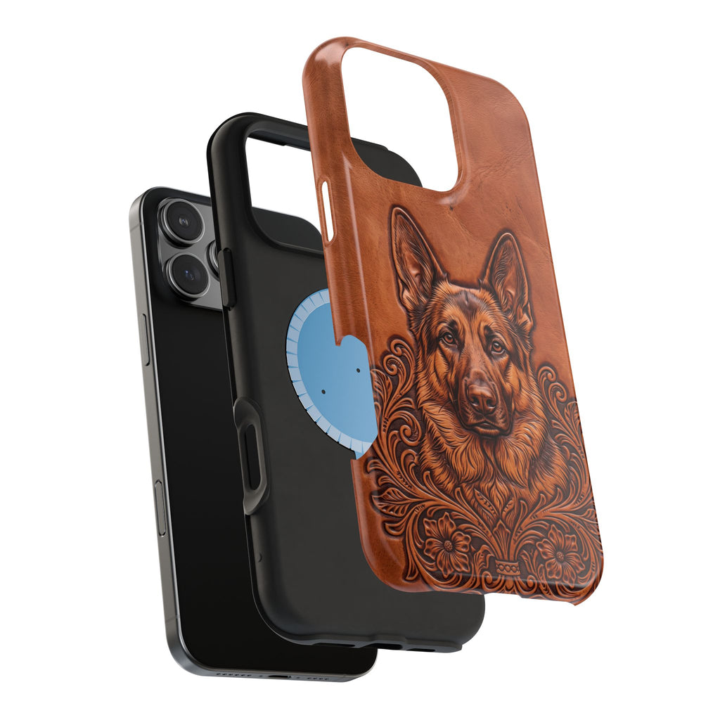 German Shepherd Phone Case | Western Tooled Art — Tough Magnetic Case with Wireless Charging