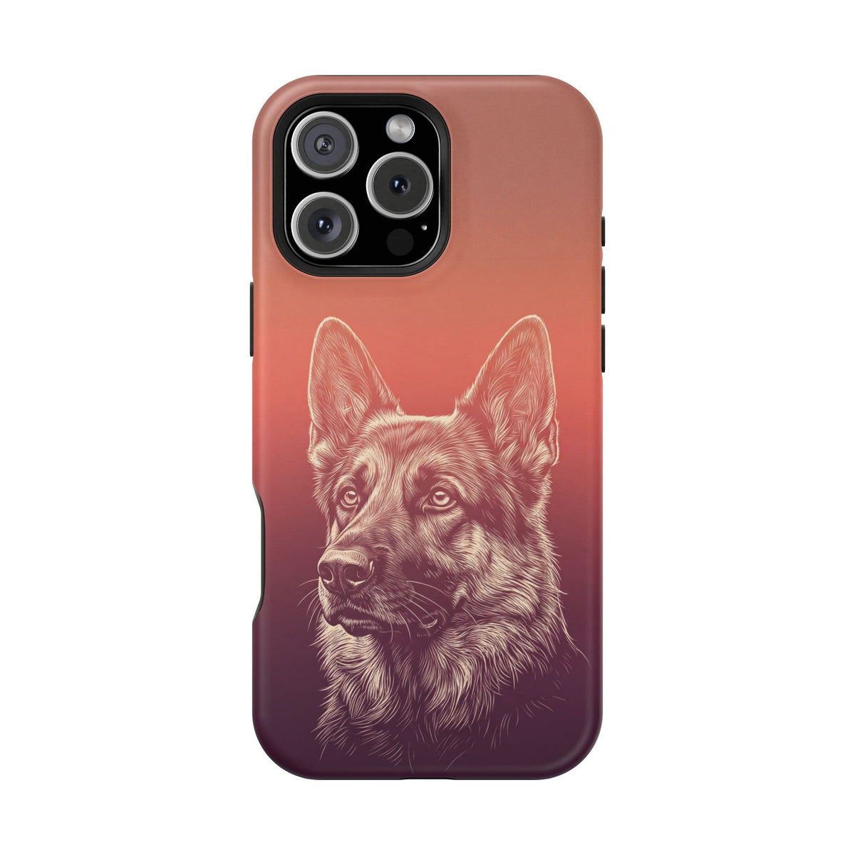 German Shepherd Phone Case | Sunset Sketch Art — Tough Magnetic Case with Wireless Charging