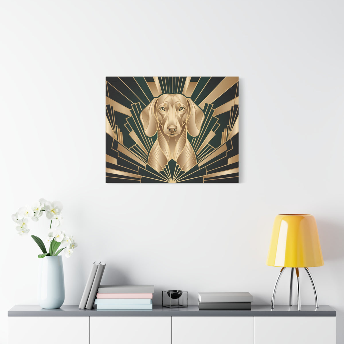 Dachshund Canvas | Art Deco Emerald & Gold Wall Art