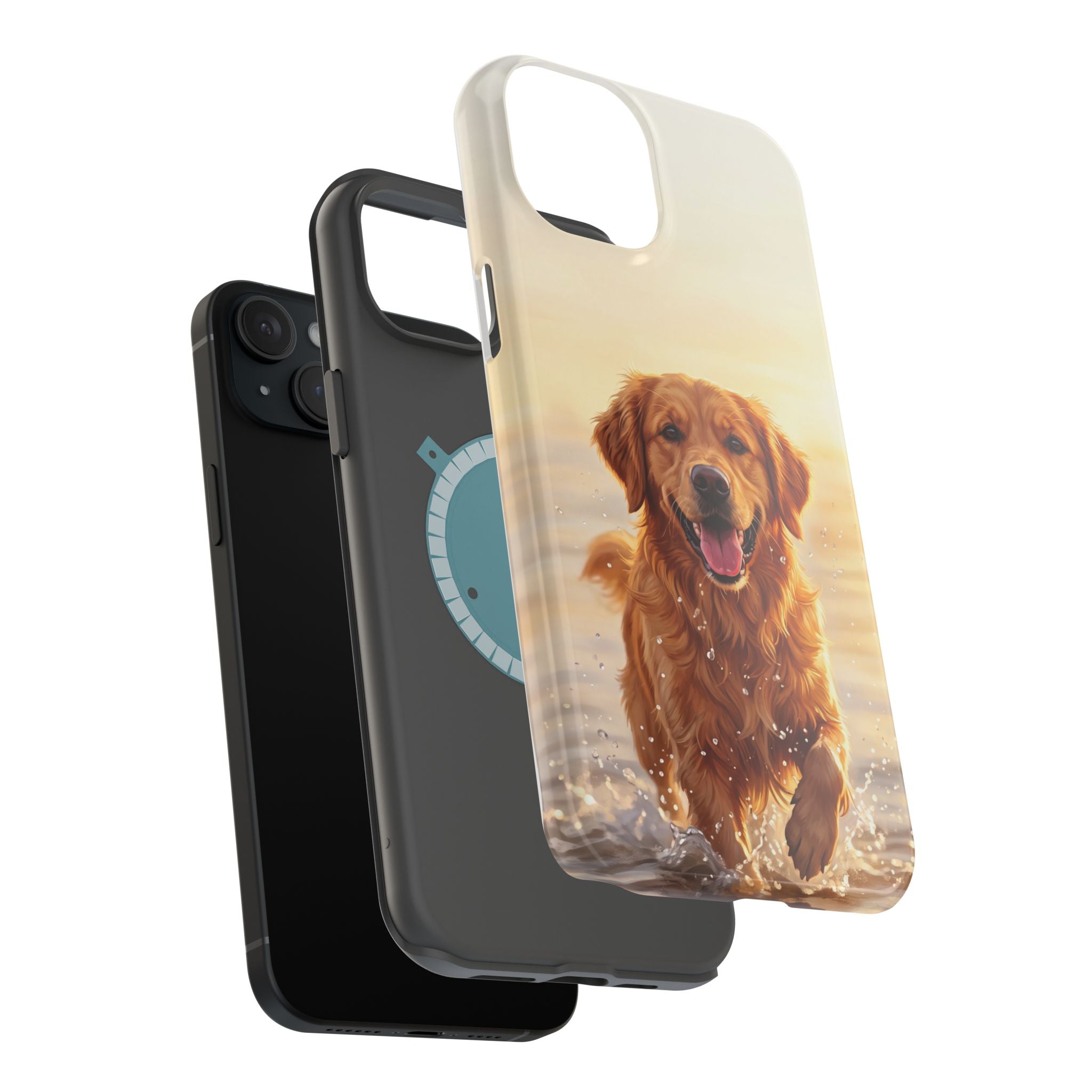 Beach Golden Retriever Phone Case — Impact-Resistant Wireless Charging Cover