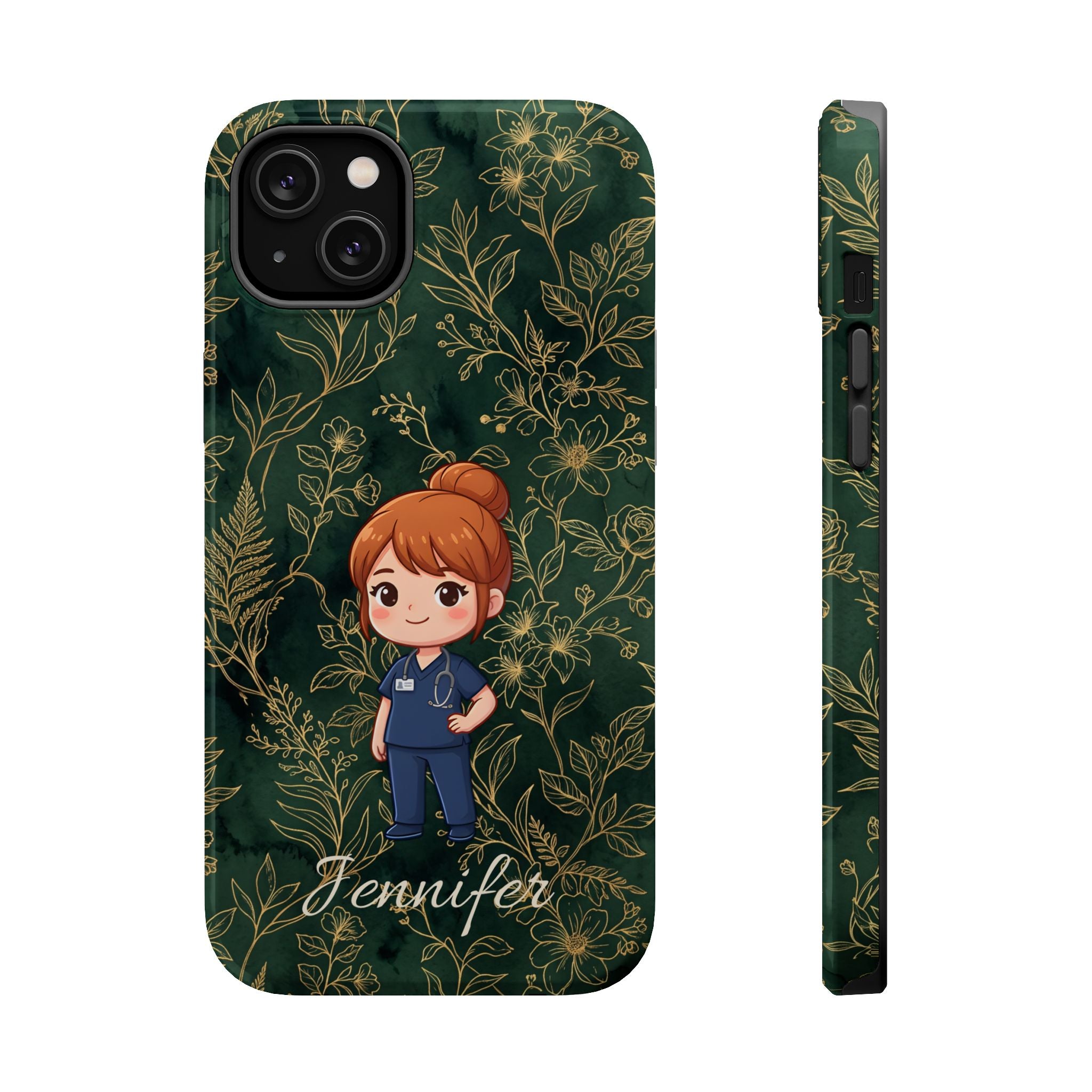 Personalized Nurse Botanical Phone Case — Impact-Resistant Wireless Charging Cover
