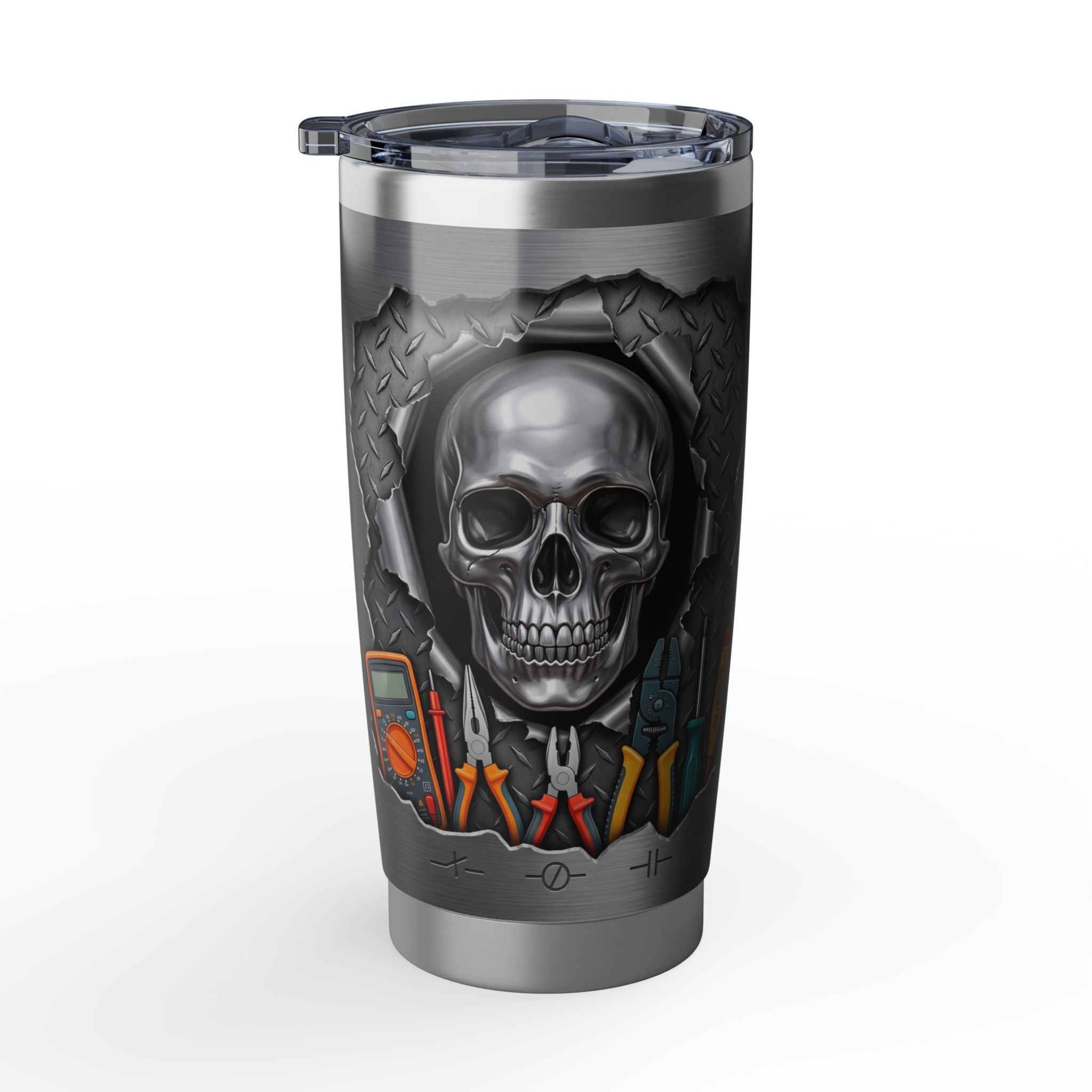 Personalized Electrician Hourly Rate Tumbler – Metallic Skull Design 20 oz