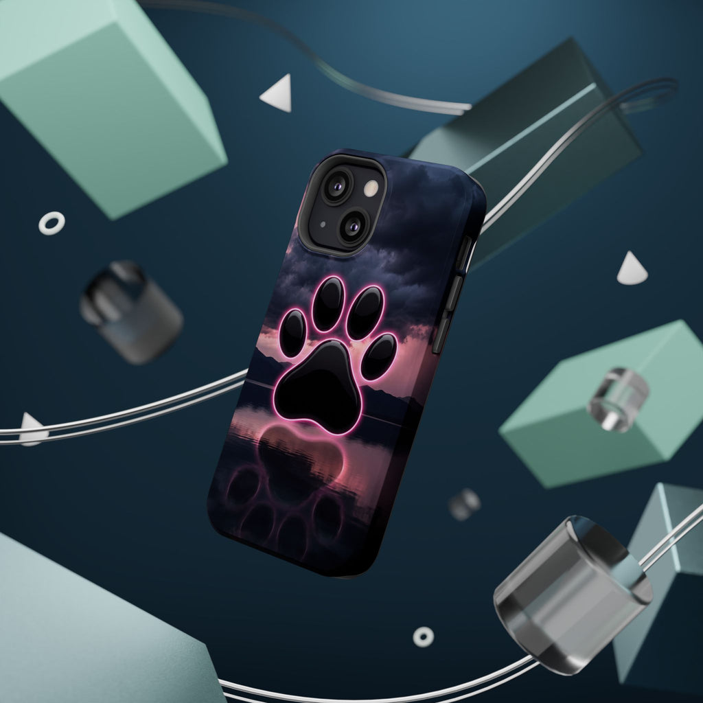 Neon Paw Print Phone Case — Impact-Resistant Wireless Charging Cover