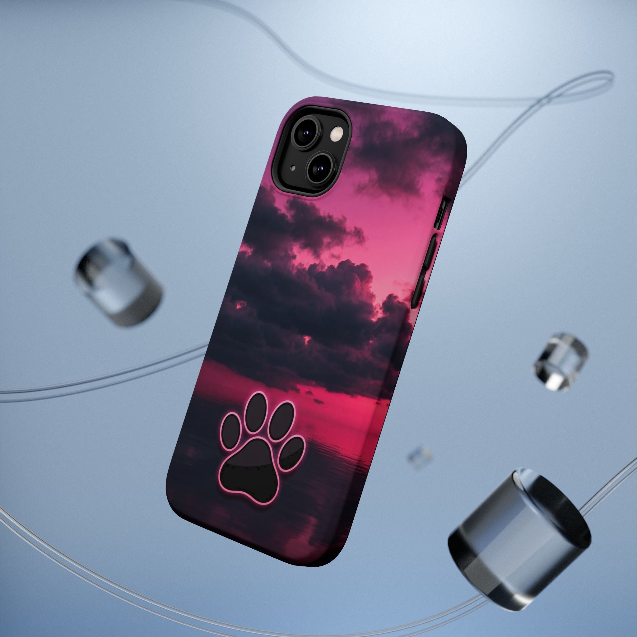 Pink Sky Paw Print Phone Case — Impact-Resistant Wireless Charging Cover