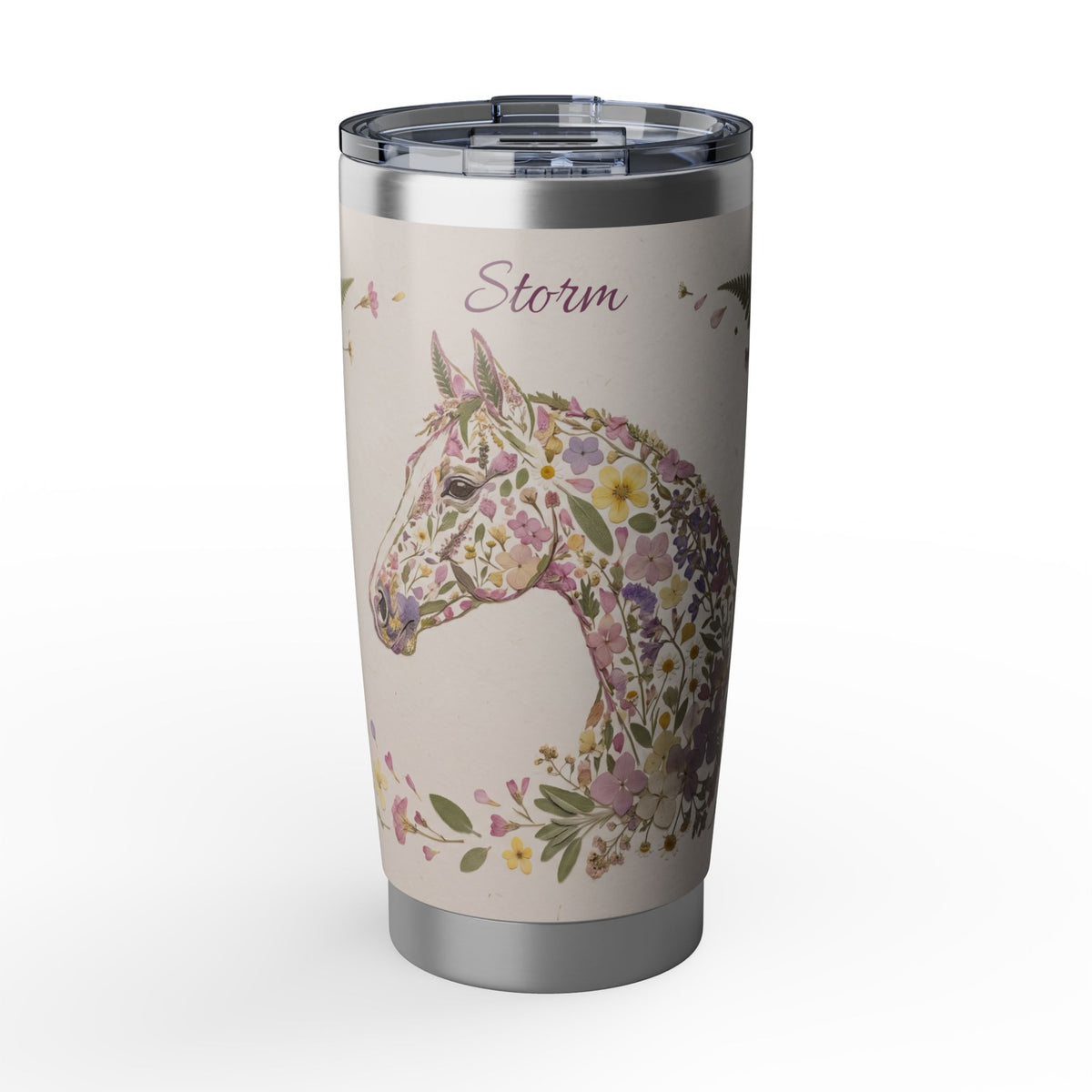 Horse Personalized Tumbler | Pressed Wildflower Art — 20 oz Stainless Travel Mug