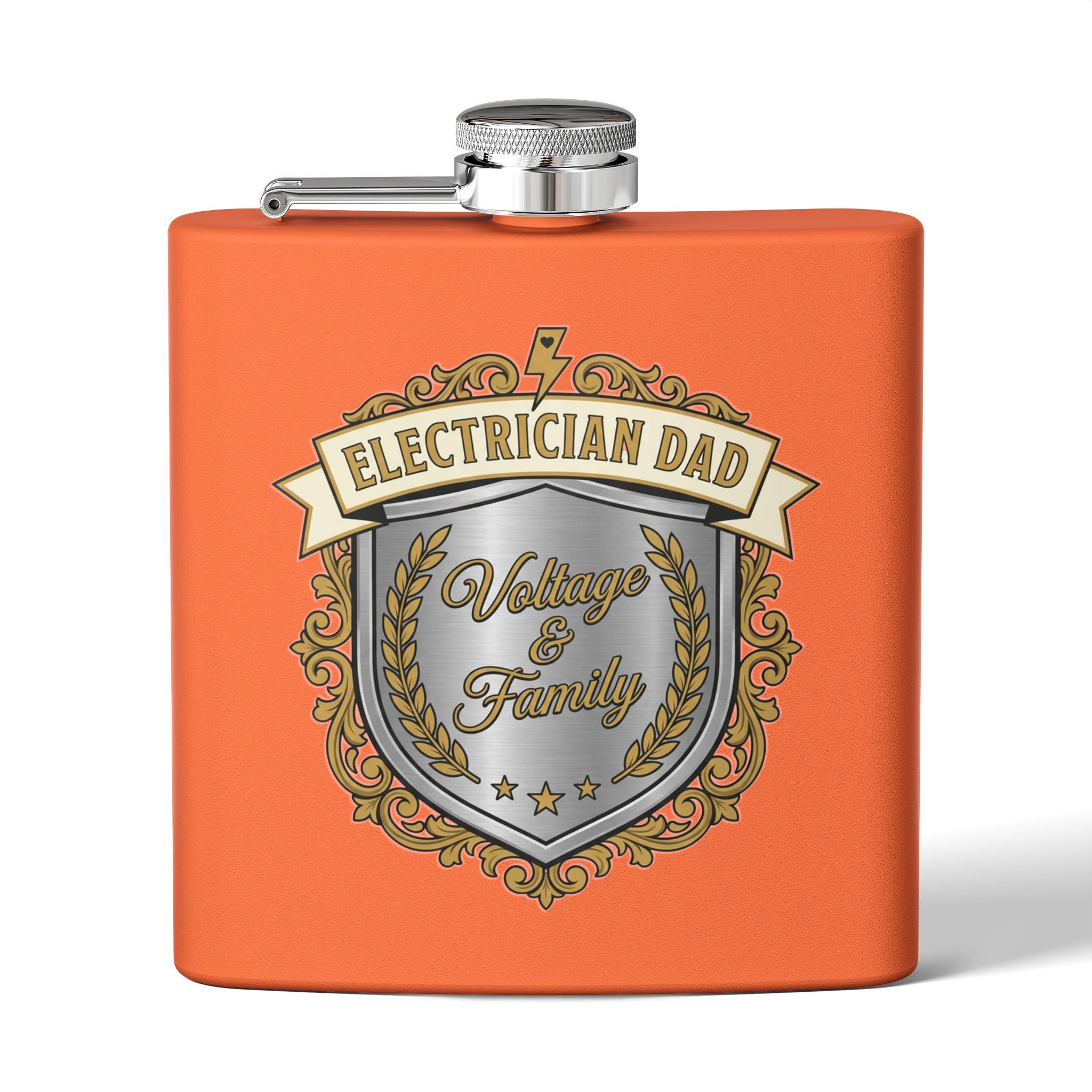 Flask — "Electrician Dad: Voltage & Family" 6oz Stainless Steel Hip Flask