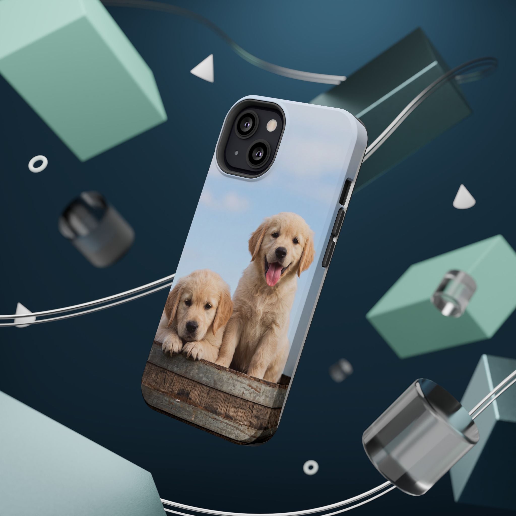 Golden Retriever Puppy Duo Phone Case — Impact-Resistant Wireless Charging Cover