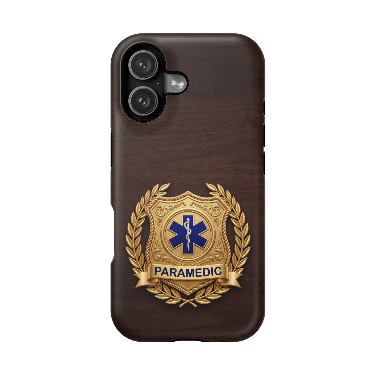 Gold Paramedic Laurel Badge Wood Phone Case — Magnetic Wireless Charging Cover