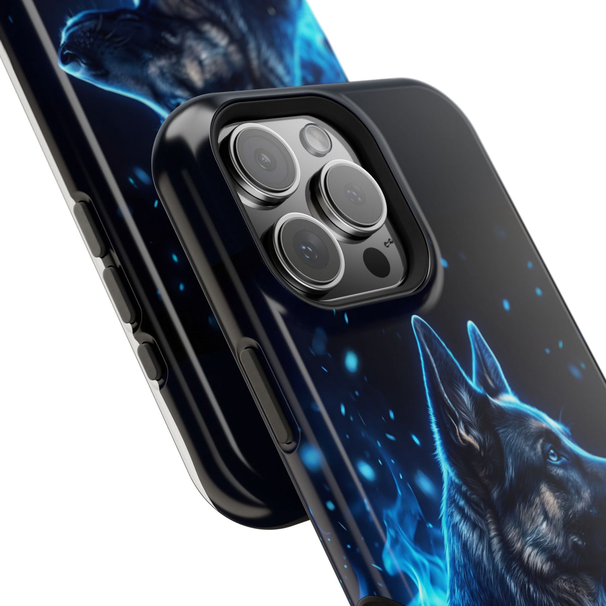 German Shepherd Phone Case | Blue Flame Art — Tough Magnetic Case with Wireless Charging