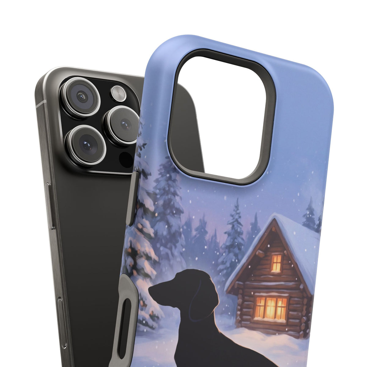 Personalized Dachshund Winter Cabin Phone Case — Wireless Charging Cover
