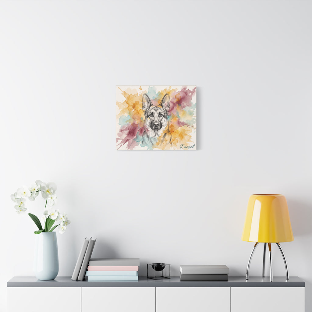 German Shepherd Personalized Canvas | Watercolor Splash Sketch Wall Art