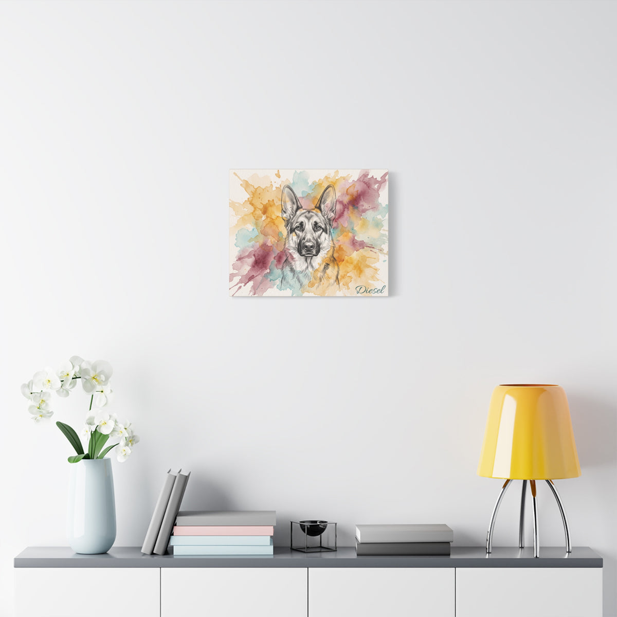 German Shepherd Personalized Canvas | Watercolor Splash Sketch Wall Art