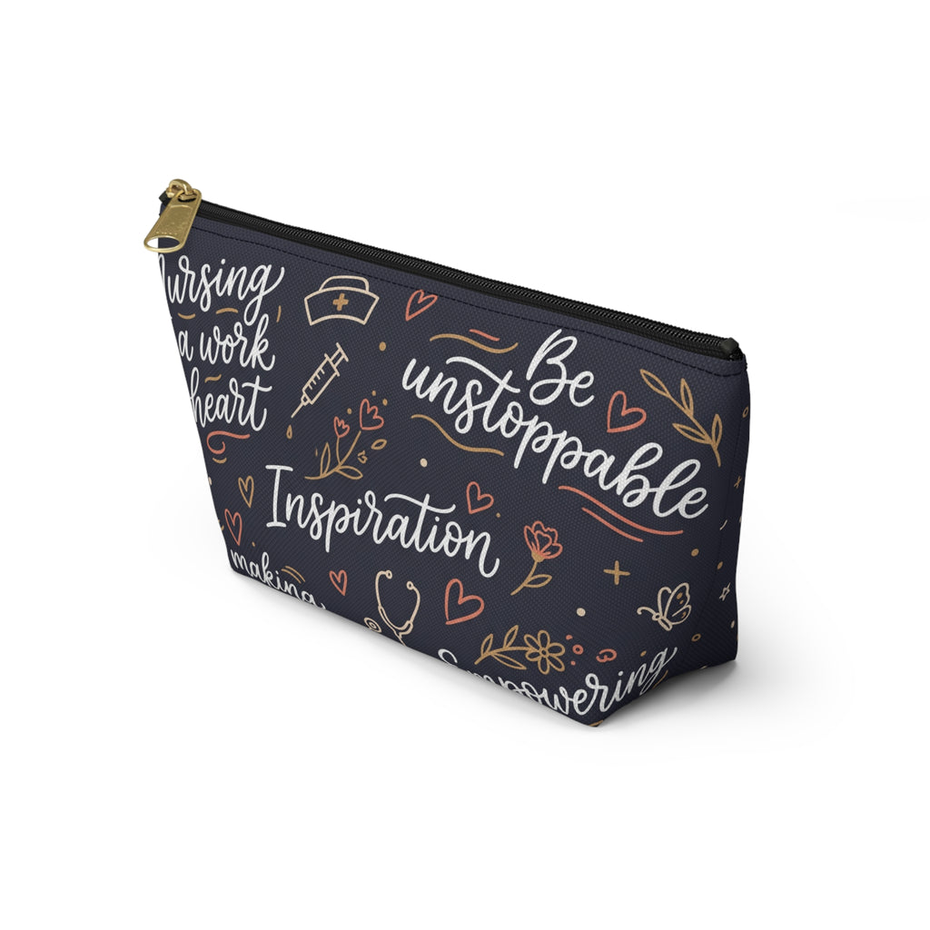 Nursing Boho Quote Accessory Pouch — T-Bottom Zipper Bag