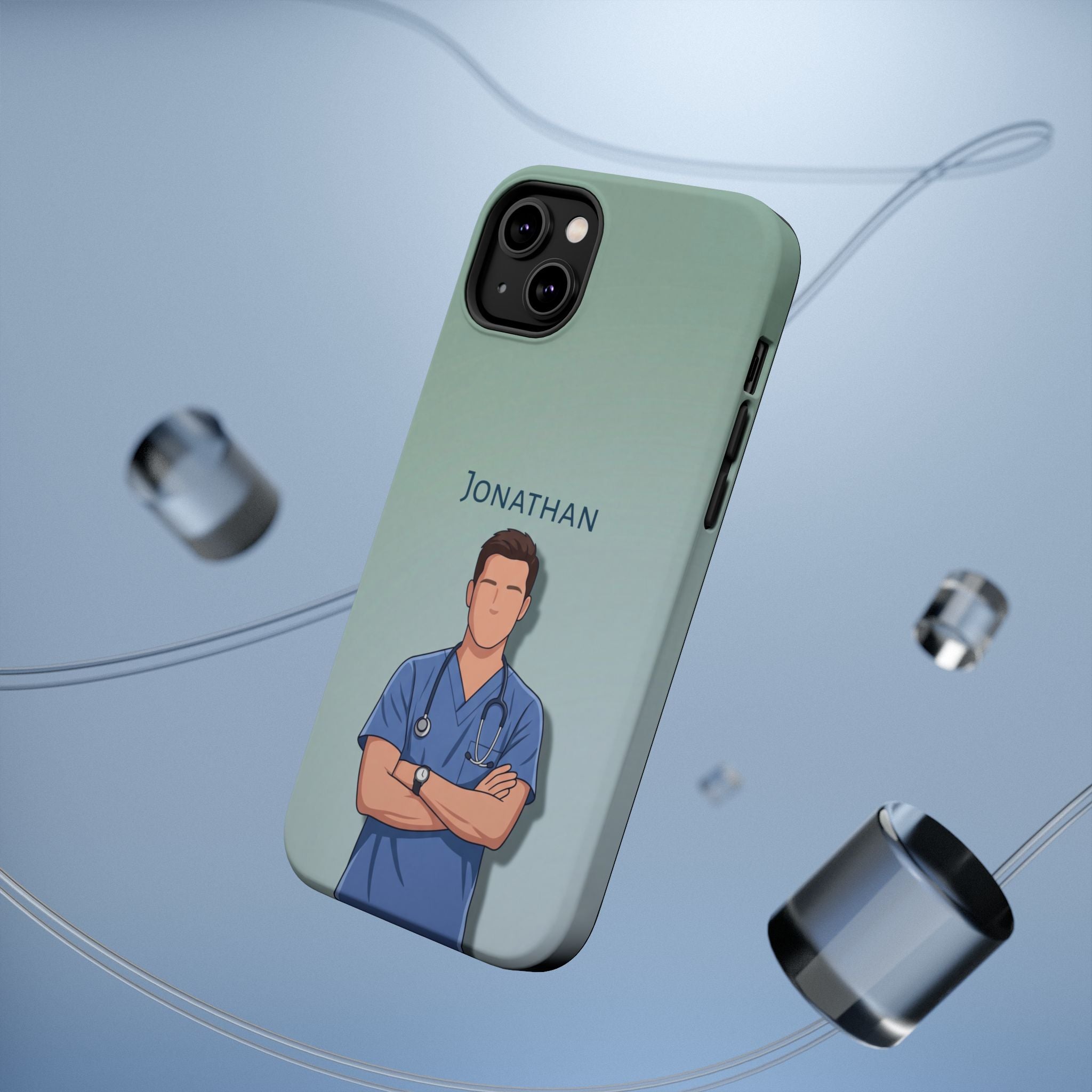 Personalized Nurse Portrait Phone Case — Impact-Resistant Wireless Charging Cover