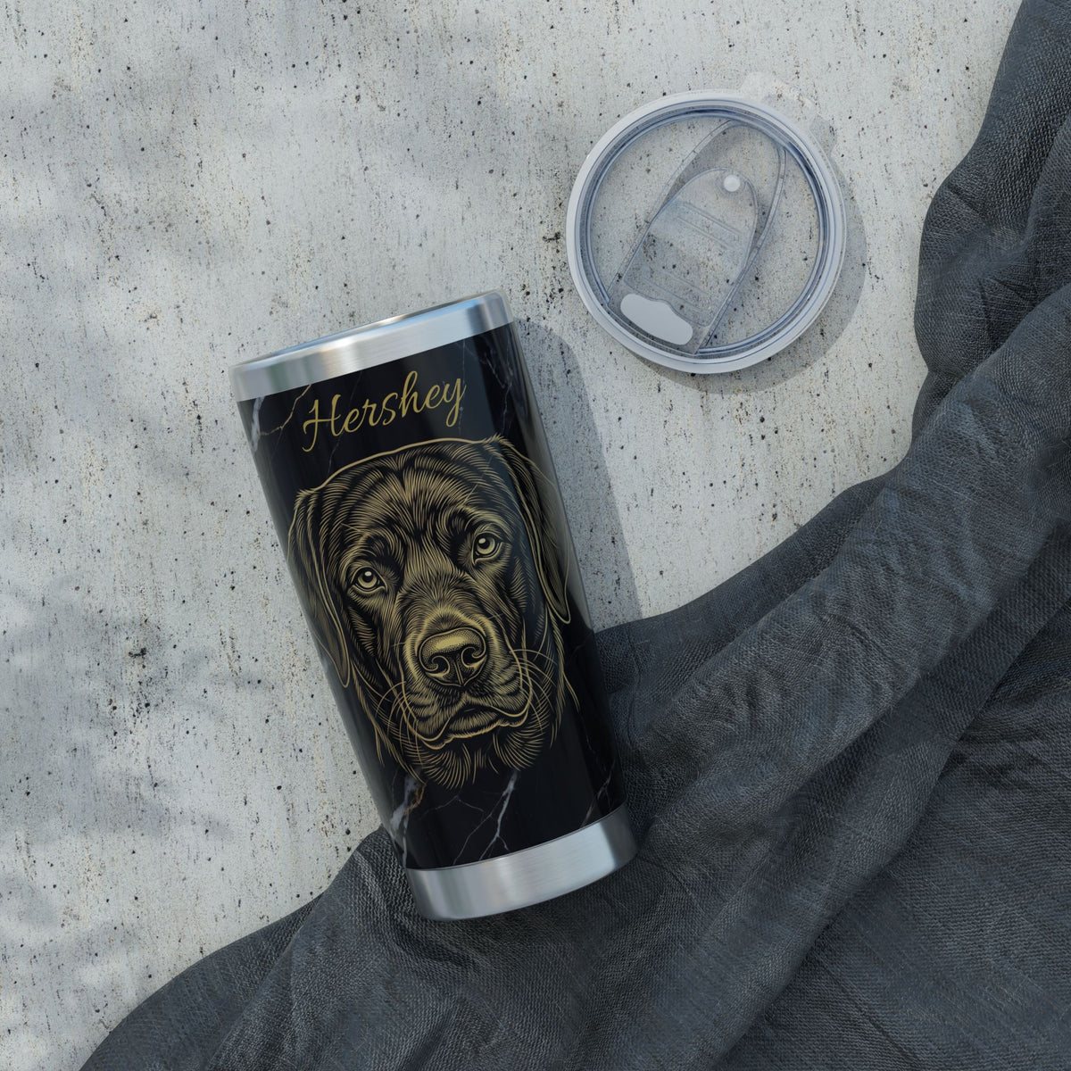 Labrador Personalized Tumbler | Black Marble Gold Art — 20 oz Stainless Travel Mug