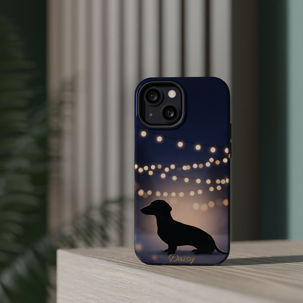 Personalized Dachshund Fairy Lights Phone Case — Wireless Charging Cover