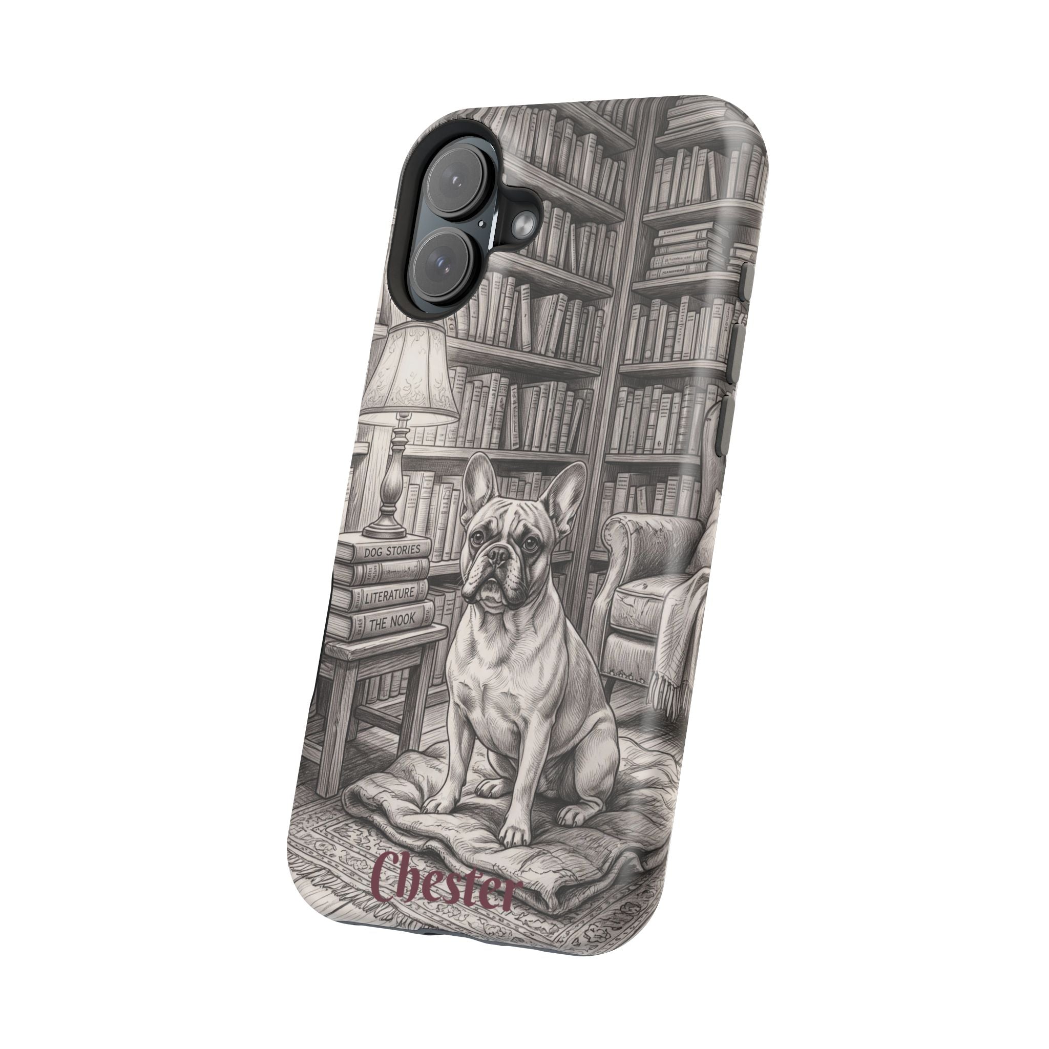 Personalized French Bulldog Library Study Phone Case — Wireless Charging Cover