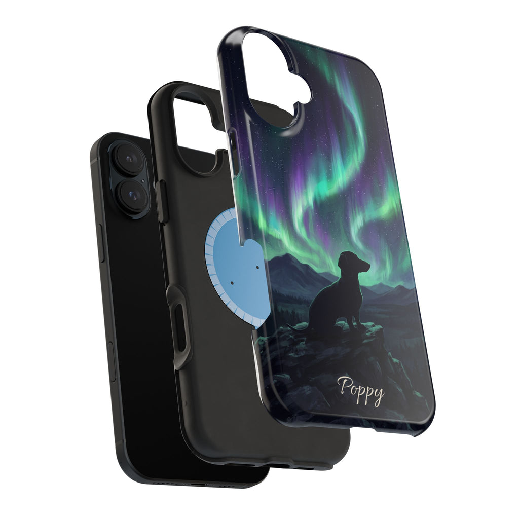 Personalized Dachshund Northern Lights Phone Case — Wireless Charging Cover