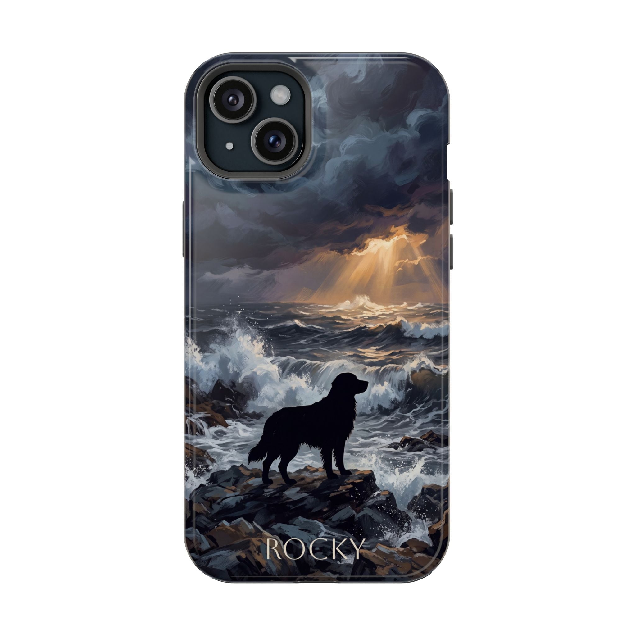 Personalized Golden Retriever Stormy Sea Phone Case — Wireless Charging Cover