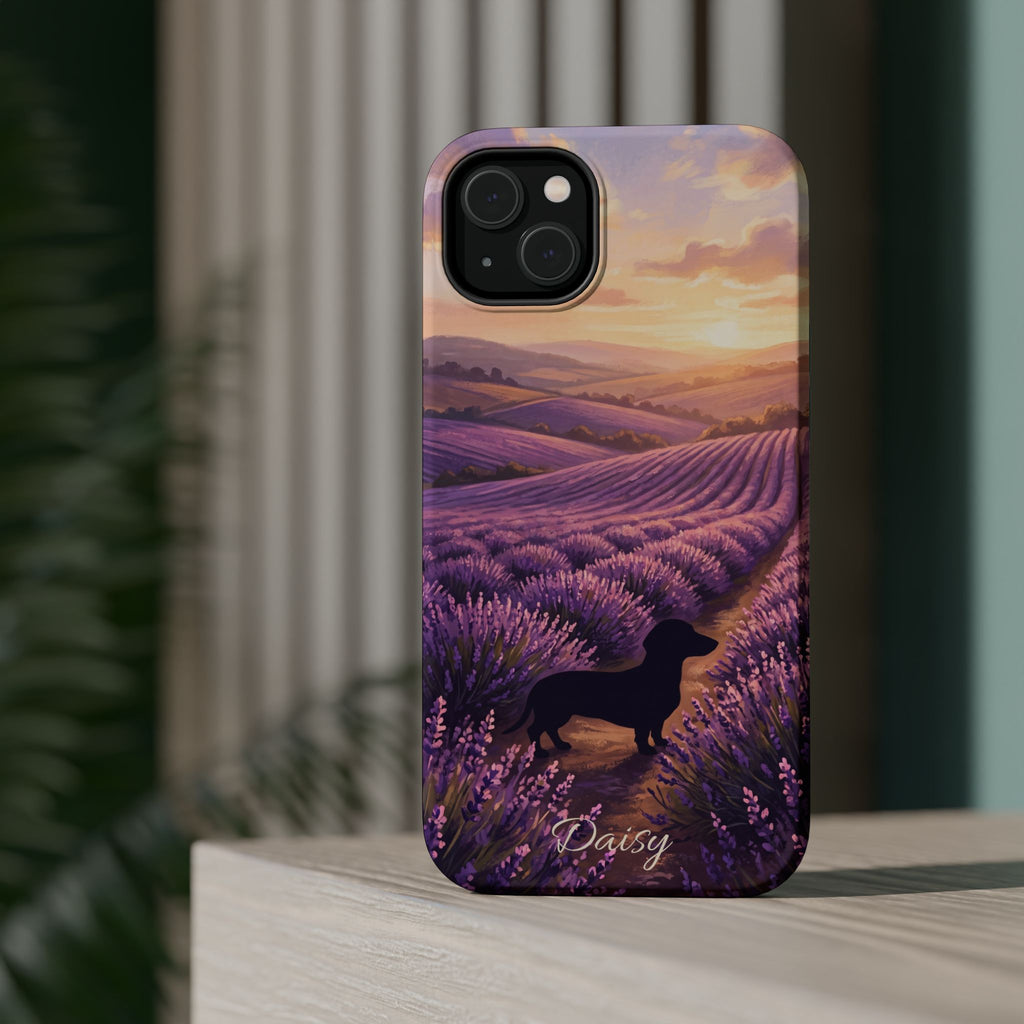 Personalized Dachshund Lavender Field Phone Case — Wireless Charging Cover