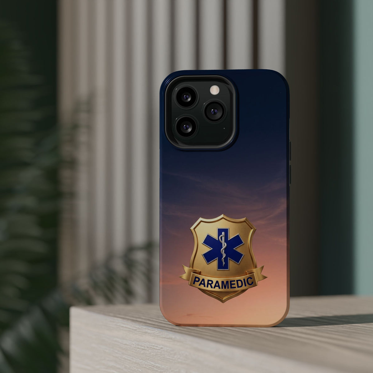Gold Paramedic Badge Sunset Sky Phone Case — Magnetic Wireless Charging Cover