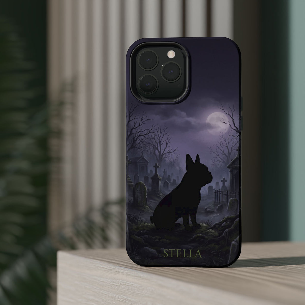 Personalized French Bulldog Moonlit Graveyard Phone Case — Wireless Charging Cover