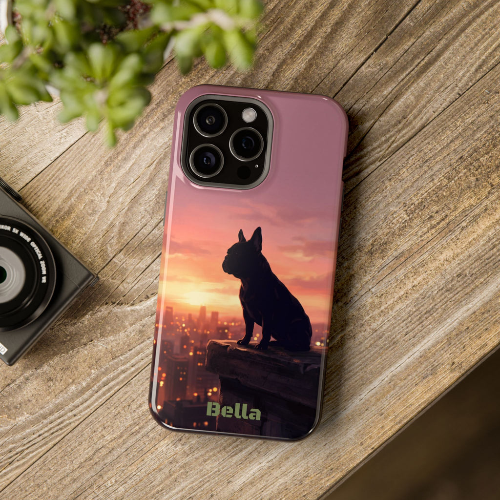 Personalized French Bulldog City Skyline Sunset Phone Case — Wireless Charging Cover