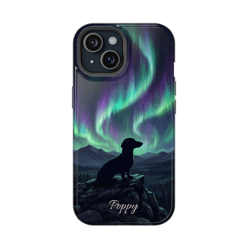 Personalized Dachshund Northern Lights Phone Case — Wireless Charging Cover