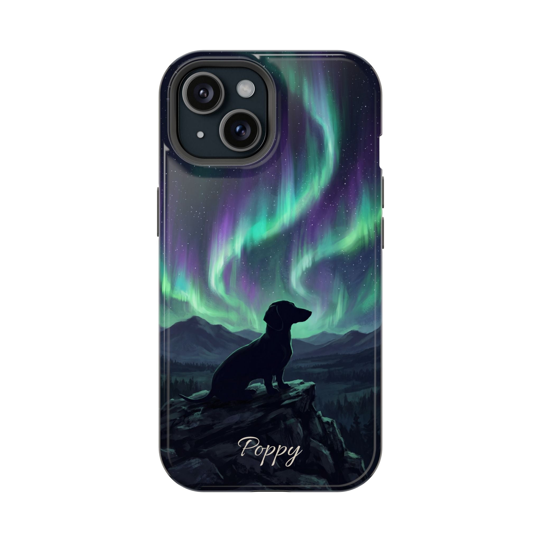 Personalized Dachshund Northern Lights Phone Case — Wireless Charging Cover
