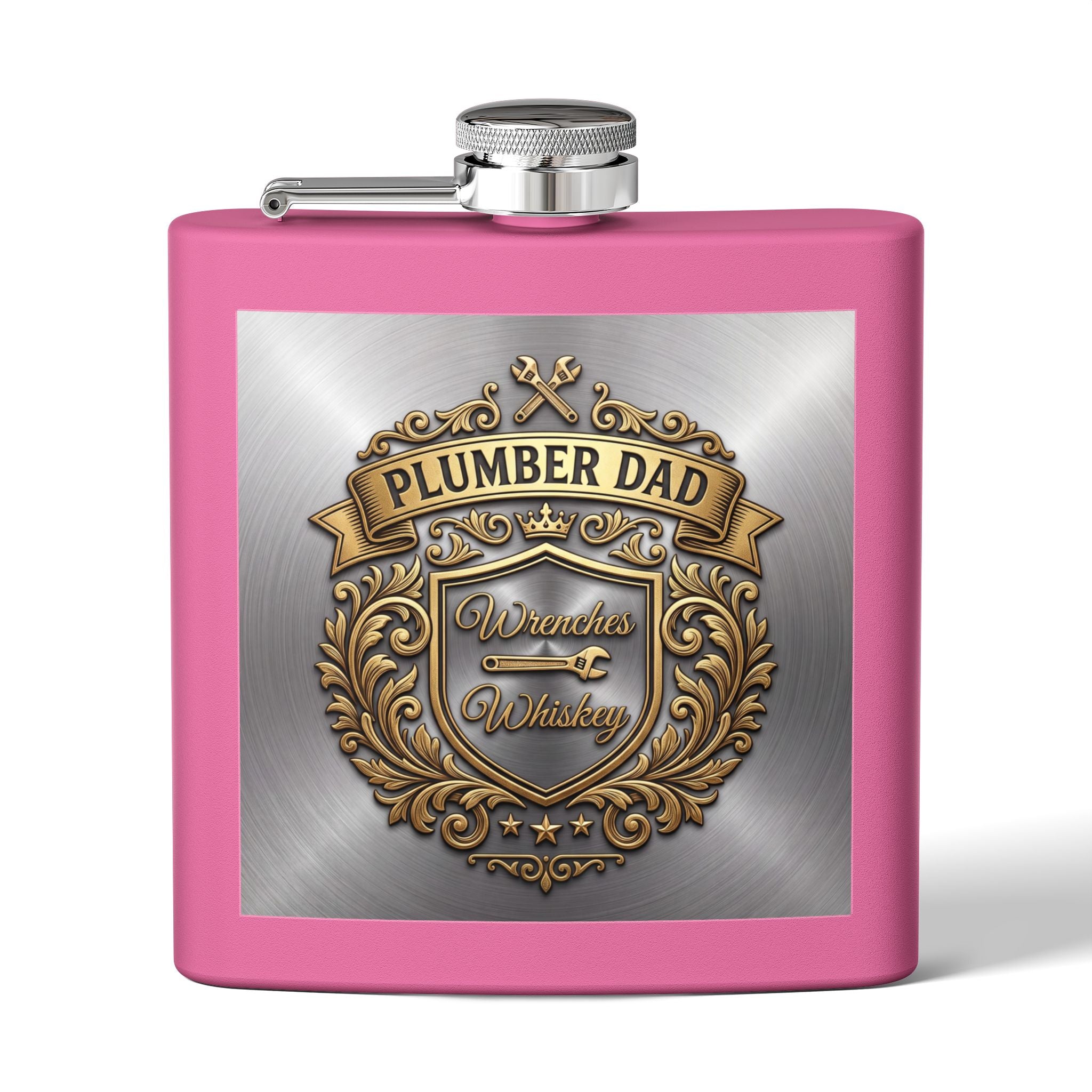 Flask — "Plumber Dad: Wrenches & Whiskey" 6oz Stainless Steel Hip Flask