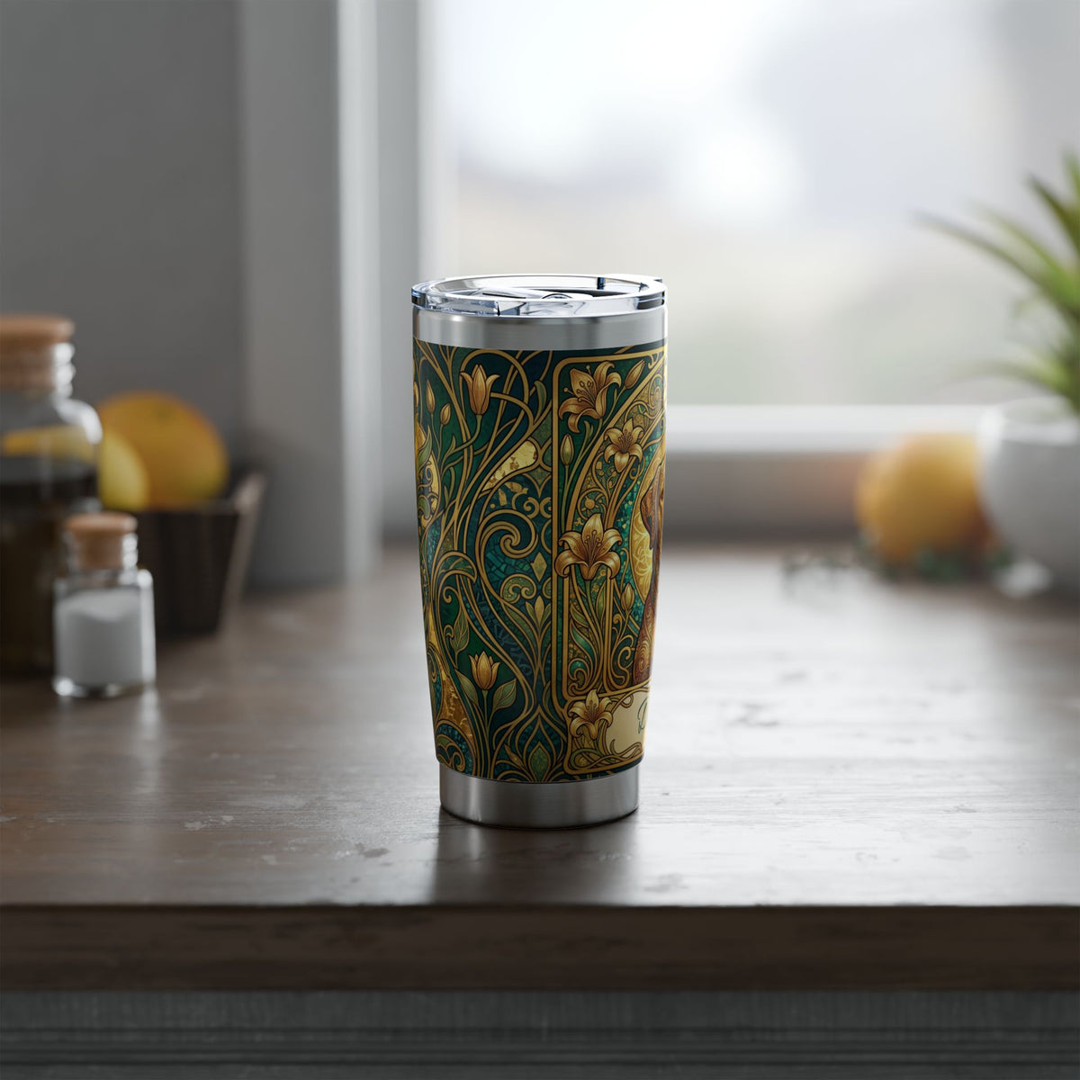 Labrador Personalized Tumbler | Art Nouveau Gold Art — 20 oz Stainless Travel Mug
