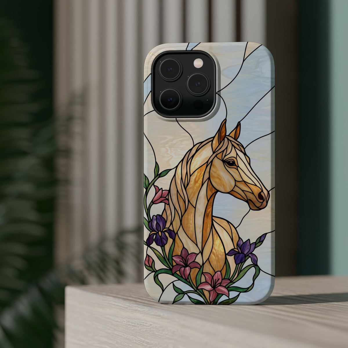 Floral Stained Glass Horse Phone Case — Tough Magnetic Case with Wireless Charging