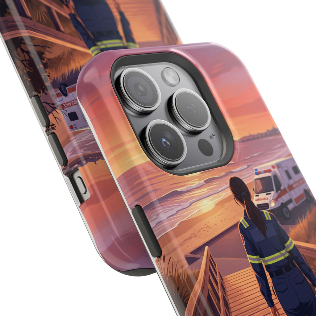Sunset Boardwalk Personalized Paramedic Phone Case — Wireless Charging Cover