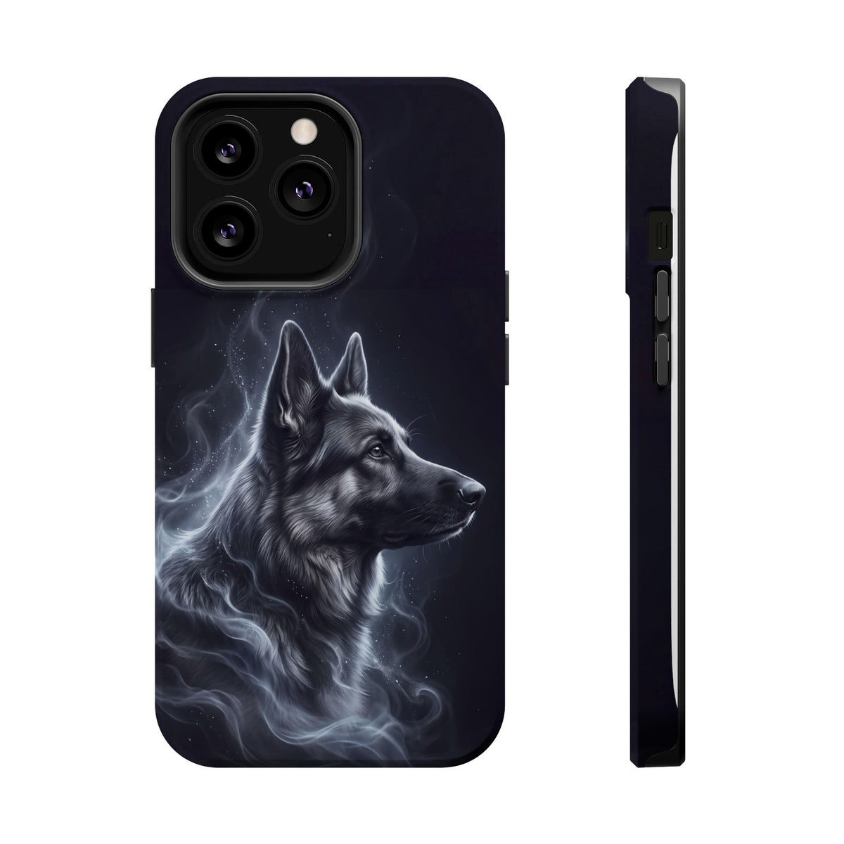 German Shepherd Phone Case | Silver Moonlight Mist Art — Tough Magnetic Case with Wireless Charging