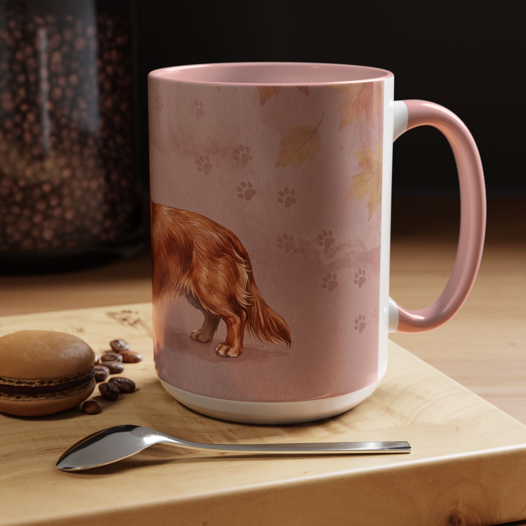 Dachshund Lover Mug | Long-Haired Wiener Dog with Plaid Bandana, Dusty Rose Watercolor Dog Gift