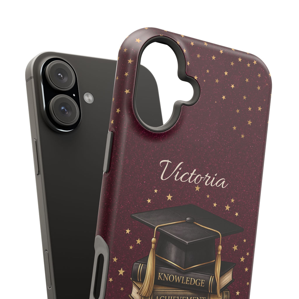 Graduation Cap & Books Personalized Teacher Phone Case — Wireless Charging Cover