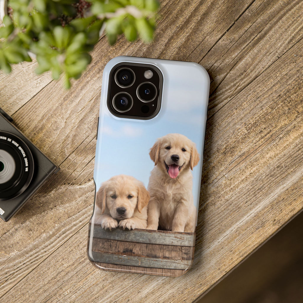 Golden Retriever Puppy Duo Phone Case — Impact-Resistant Wireless Charging Cover