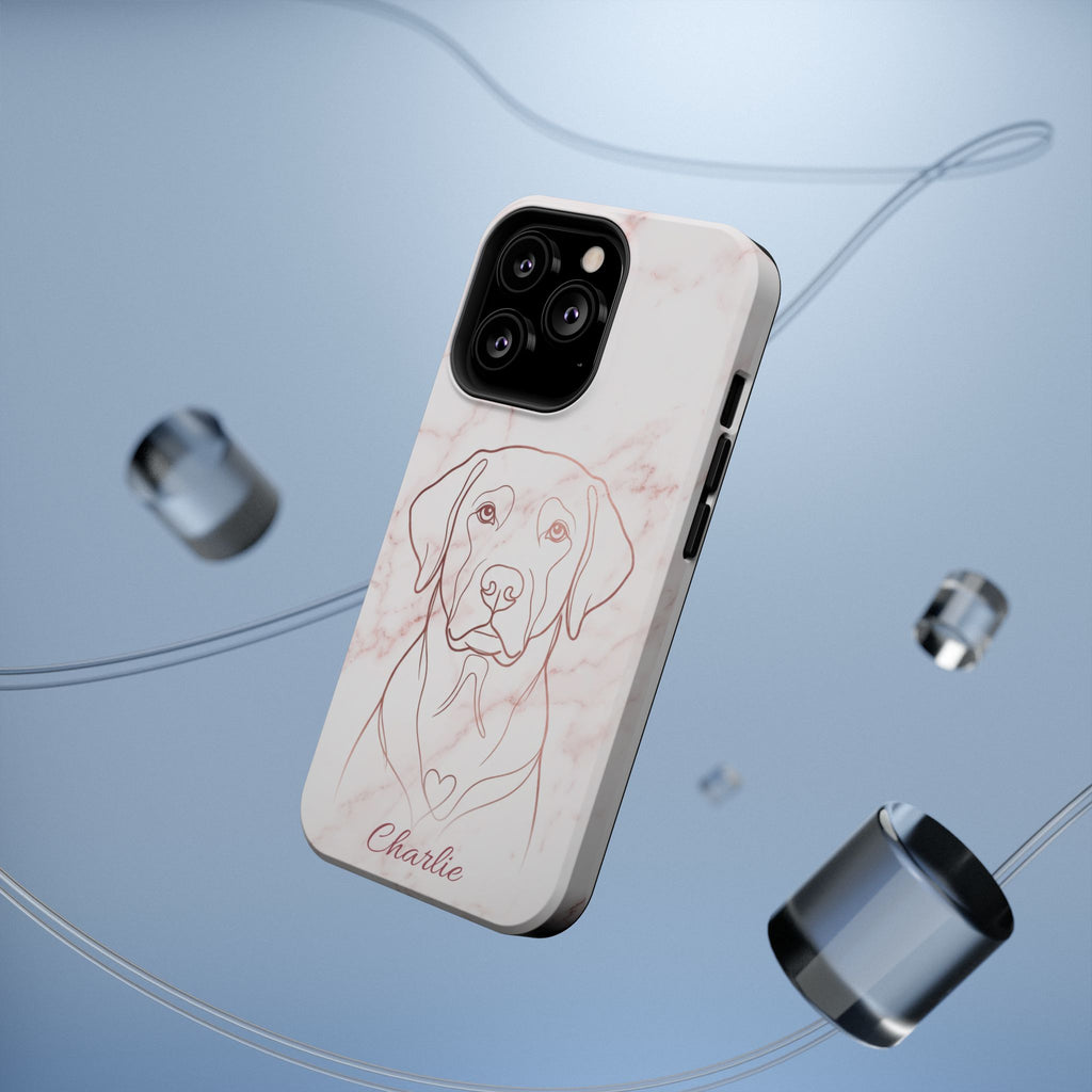 Personalized Rose Gold Marble Labrador Phone Case — Tough Magnetic Case with Wireless Charging