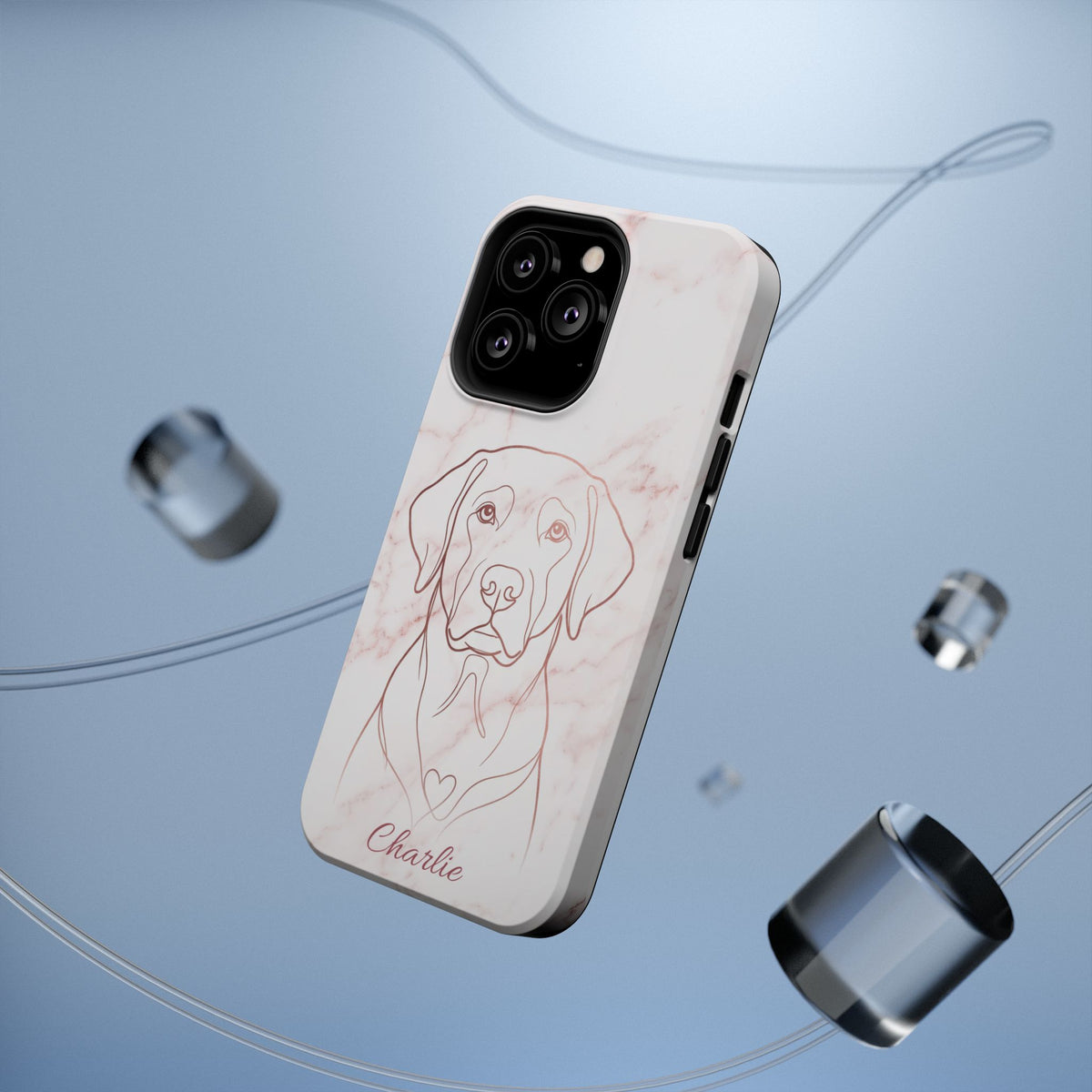 Personalized Rose Gold Marble Labrador Phone Case — Tough Magnetic Case with Wireless Charging