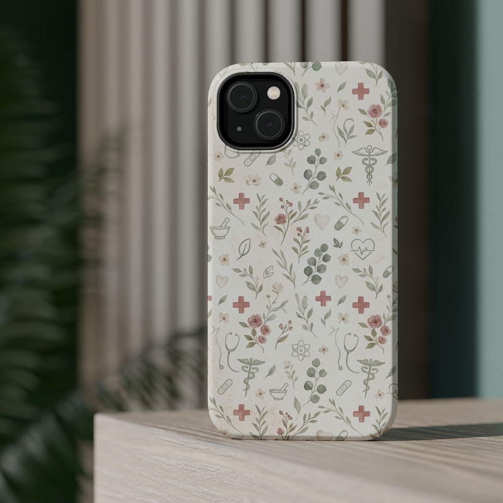 Floral Nurse Phone Case — Impact-Resistant Wireless Charging Cover